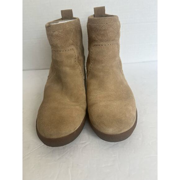 Tory Burch Alana Split Suede Straight Shearling Light Camel Booties 30950 Sz 8 - Picture 3 of 12